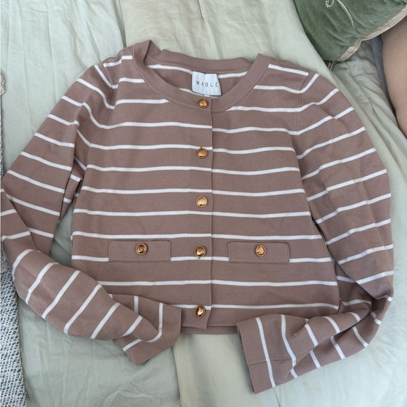 Mable Sweaters - Mable tan striped cardigan sweater